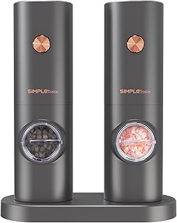 SIMPLETASTE Salz und Pfeffermühle Elektrisch 2er Set | Batteriebetrieb, 4 AAA, Einstellbares Ker…