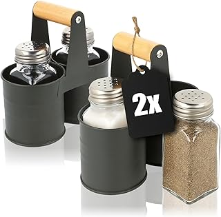 com-four® 6-teiliges Gewürzstreuer Set aus Glas, Salz und Pfeffer | Gewürzgläser mit Schraubd…
