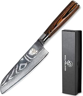 Wolfblood Damastmesser L 24cm Santokumesser aus echtem 67 Lagen Damaststahl | 62±2 HRC TÜV-gepr…