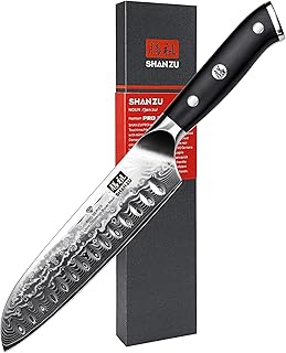 SHAN ZU Damast Santokumesser Kochmesser 18cm, Profi Küchenmesser | japanisches Messer mit 67 Lag…
