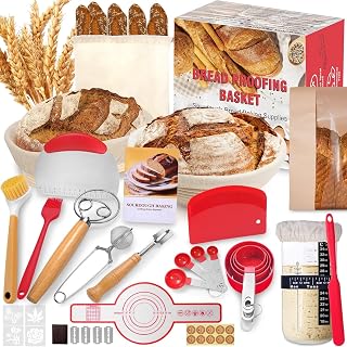 Sauerteig Starter Set, Gärkorb Brot Set mit 2 Gärkörbchen (23cm Runde & 25cm Ovale), Rattan, 1…