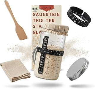 HeldenPilz® Gärglas Set für Sauerteig (600ml) – Sauerteigglas mit Silikondeckel, Spatel & Th…