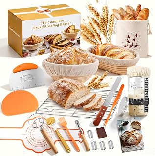 Sauerteig Starter Set mit 2 Gärkörbchen, Brotbackzubehör für Hobbybäcker | Brot Gärkorb Set…