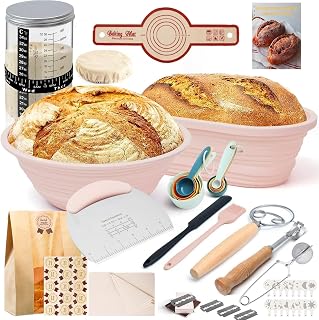 Sauerteig Starter Set Klappbaren Silikon-Gärkörbchen 900ml Sauerteigglas | Komplettes Brotbacks…
