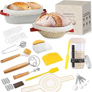 Sauerteig Starter Set- Komplettes Sauerteig Starter Kit mit Glas, 9 Zoll Runde & 10 Zoll Oval Sau…