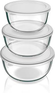 Arendo – Salatschüssel aus Glas mit Deckel – Glasschüssel 3er Set – 700ml + 1100ml + 1500ml –…