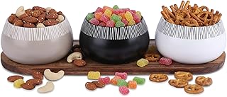 Servierschalen Set 4-teilig aus Keramik mit Acacia Wood | Servierplatte, 3 Snackschalen für Fing…