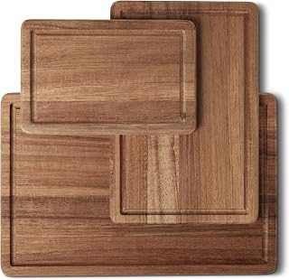 Amazon Basics Holzschneidebretter, 3-teiliges Set, Akazienholz, vorgeölt