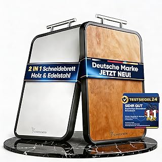 Doppelseitiges Schneidebrett Holz & Edelstahl – 2-in-1 Küchenbrett | Rutschfestes Cutting Boar…