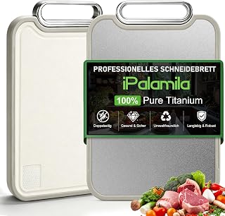 Titan Schneidebrett,Doppelseitiges, reines Titan,rundum rutschfestes Silikon,PP-Rückseite,schnit…