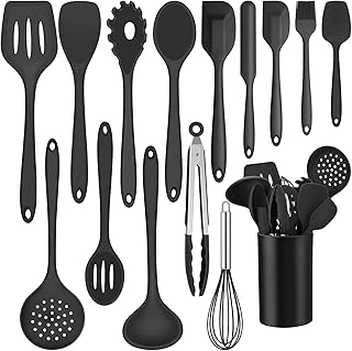Joyfair 15 Stück Silikon Küchenutensilien Set mit Utensilienhalter, Schwarz | Hitzebeständiger…