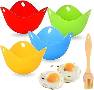 4 Stück Eierpochierer Silikon, Pochierte Eier Form Antihaft mit Ölpinsel | Lebensmittelechtes S…