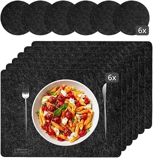 Tischsets Abwaschbar aus Filz – 12er Set – Platzsets Hitzebeständig, 6 Teller Untersetzer und Gl…