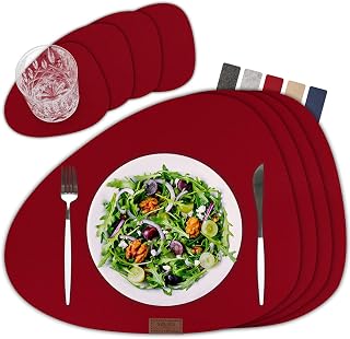 sølmo I Designer Tischset Rot aus Filz – Oval I Hitzebeständig I 4er Platzset mit Untersetzer, …