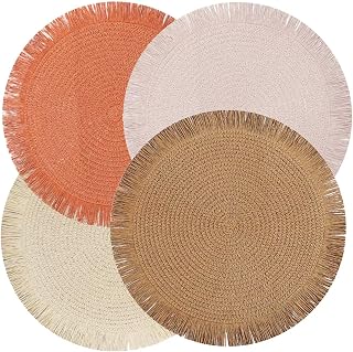 Tischsets Rund 4er Set, Boho-Tischsets Platzsets mit Exquisiten Quasten, Abgrifffeste Hitzebestä…
